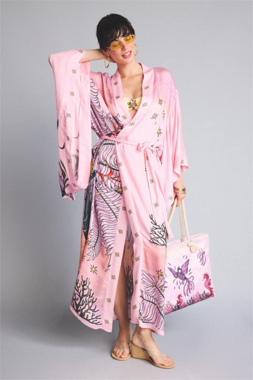 Kadın Açık Pembe Jaquette x DeFacto Desenli Kimono