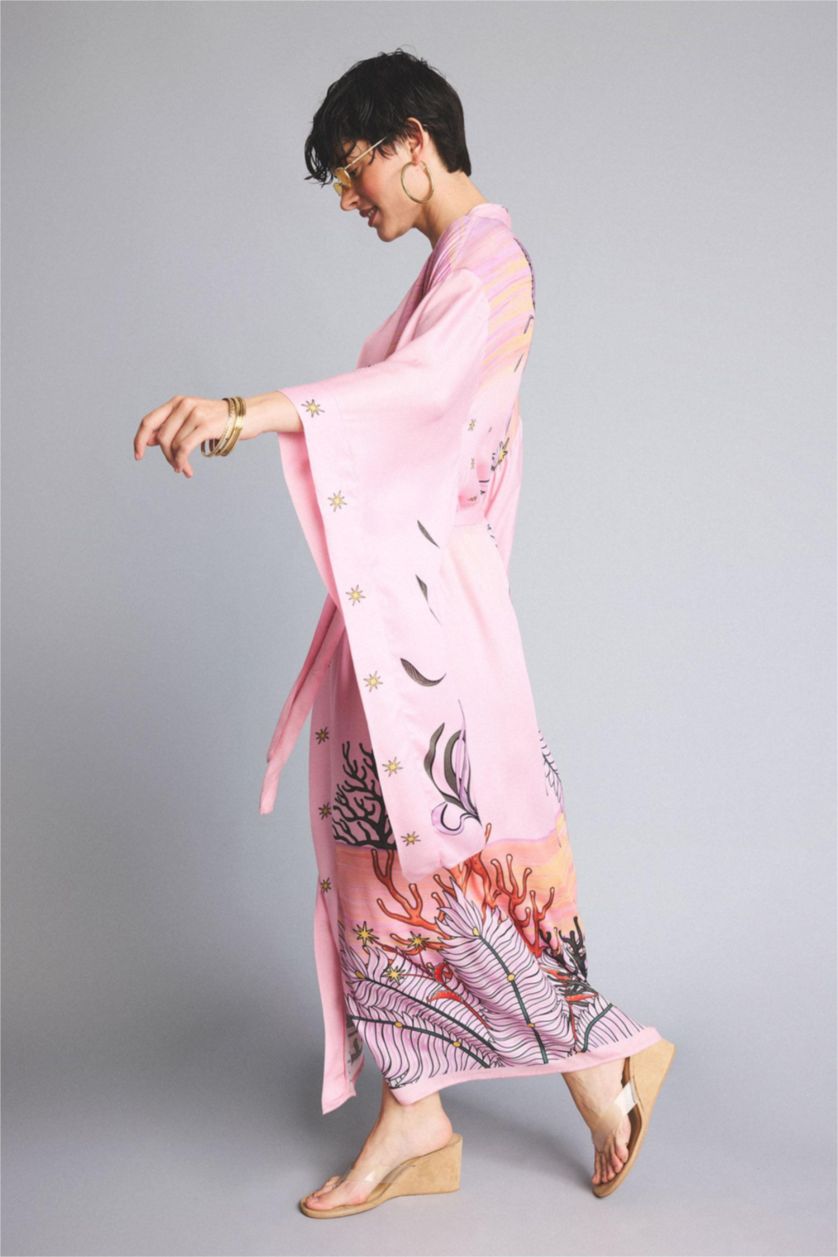 Kadın Açık Pembe Jaquette x DeFacto Desenli Kimono