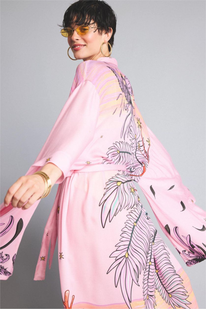 Kadın Açık Pembe Jaquette x DeFacto Desenli Kimono