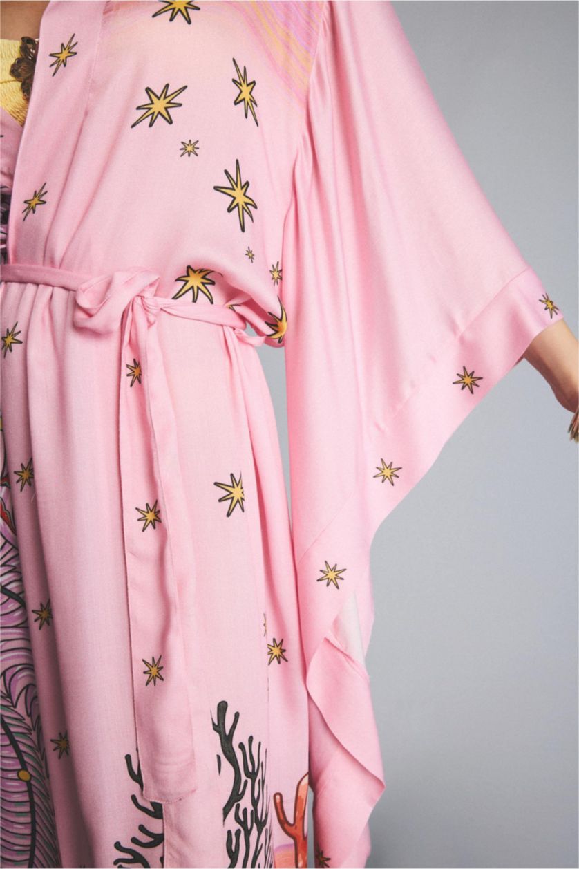 Kadın Açık Pembe Jaquette x DeFacto Desenli Kimono
