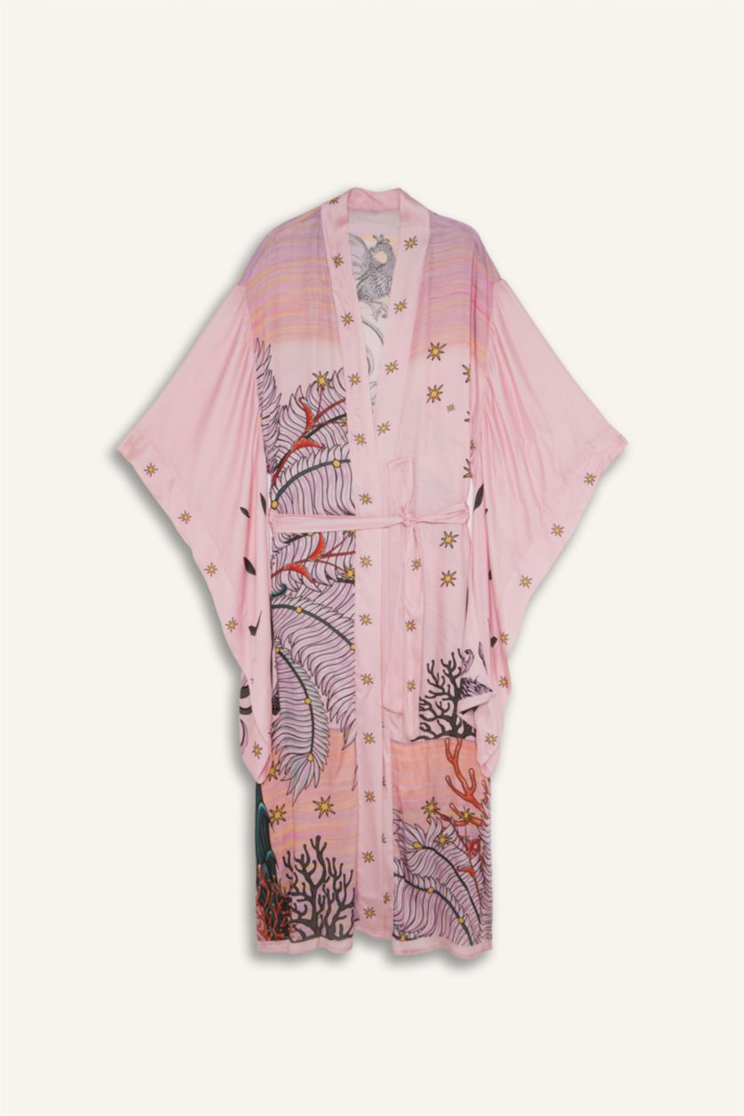 Kadın Açık Pembe Jaquette x DeFacto Desenli Kimono