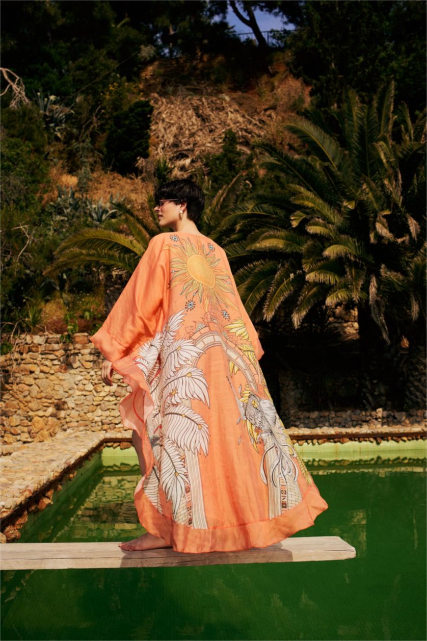 Kadın Sarı Jaquette x DeFacto Desenli Kimono