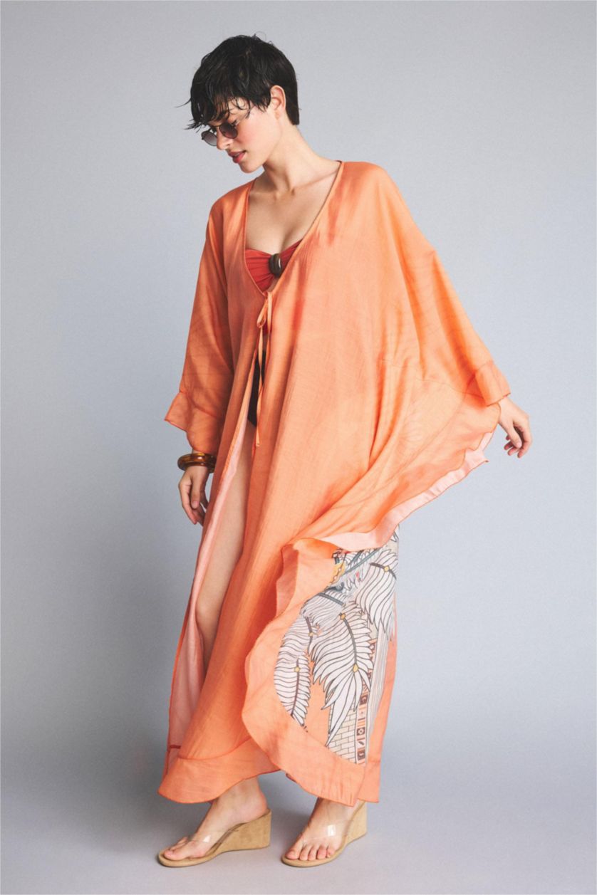 Kadın Sarı Jaquette x DeFacto Desenli Kimono