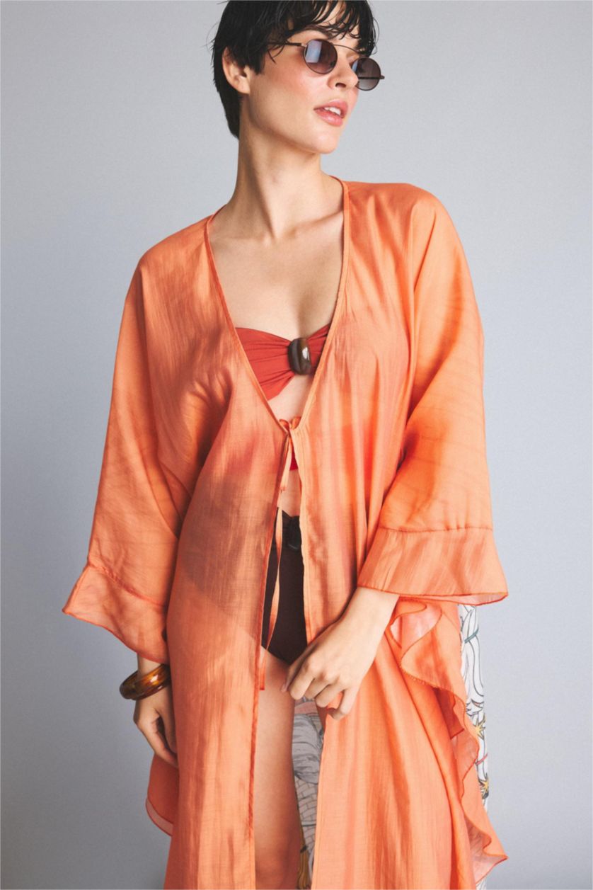Kadın Sarı Jaquette x DeFacto Desenli Kimono