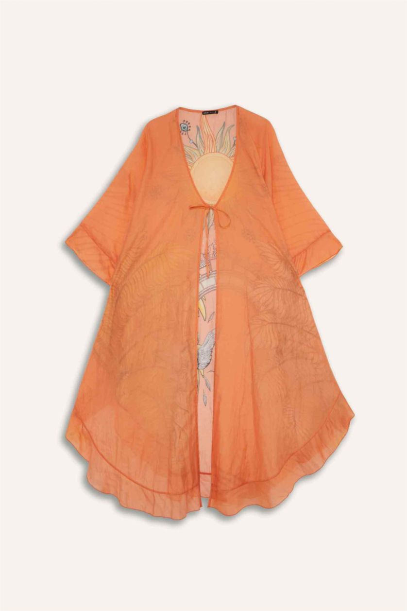 Kadın Sarı Jaquette x DeFacto Desenli Kimono