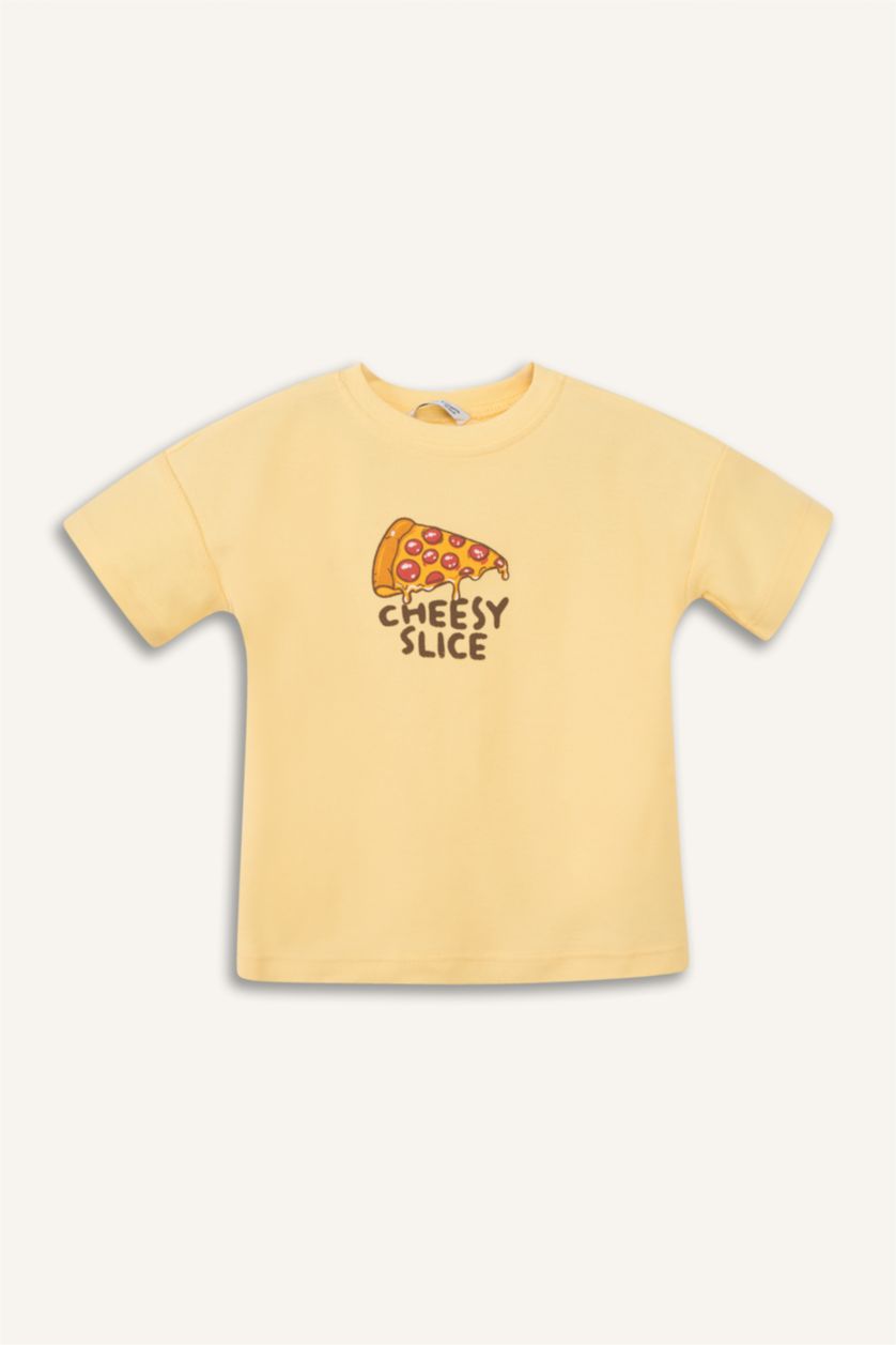 Erkek Bebek Açık Sarı Baskılı Oversıze Kısa Kollu Tişört