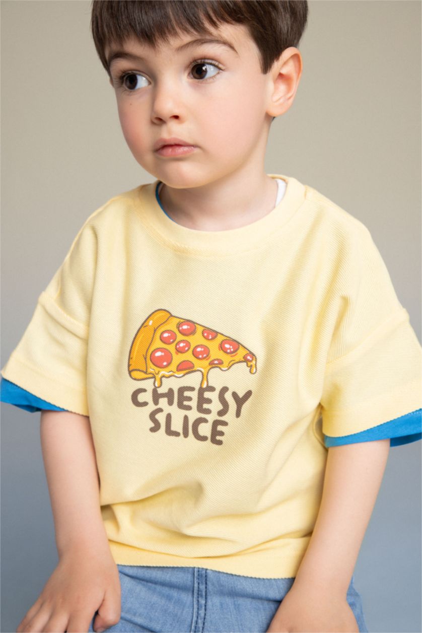 Baby Boys Light Yellow Baby Boy Oversize Fit Printed Short Sleeve T-Shirt