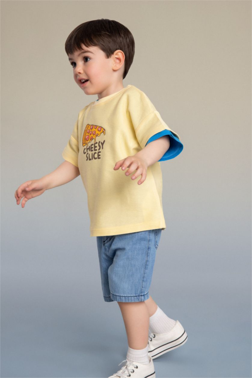 Baby Boys Light Yellow Baby Boy Oversize Fit Printed Short Sleeve T-Shirt
