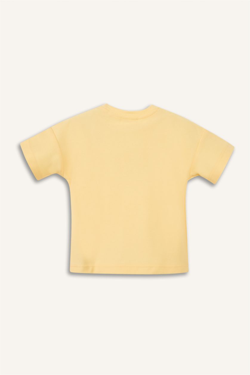 Erkek Bebek Açık Sarı Baskılı Oversıze Kısa Kollu Tişört