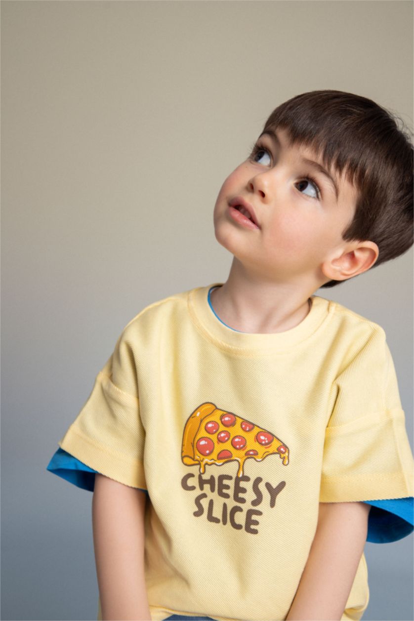 Baby Boys Light Yellow Baby Boy Oversize Fit Printed Short Sleeve T-Shirt