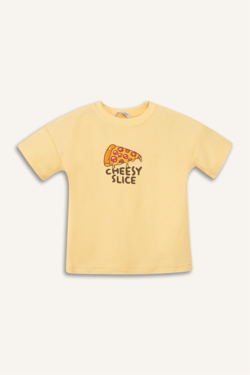 Baby Boys Light Yellow Baby Boy Oversize Fit Printed Short Sleeve T-Shirt