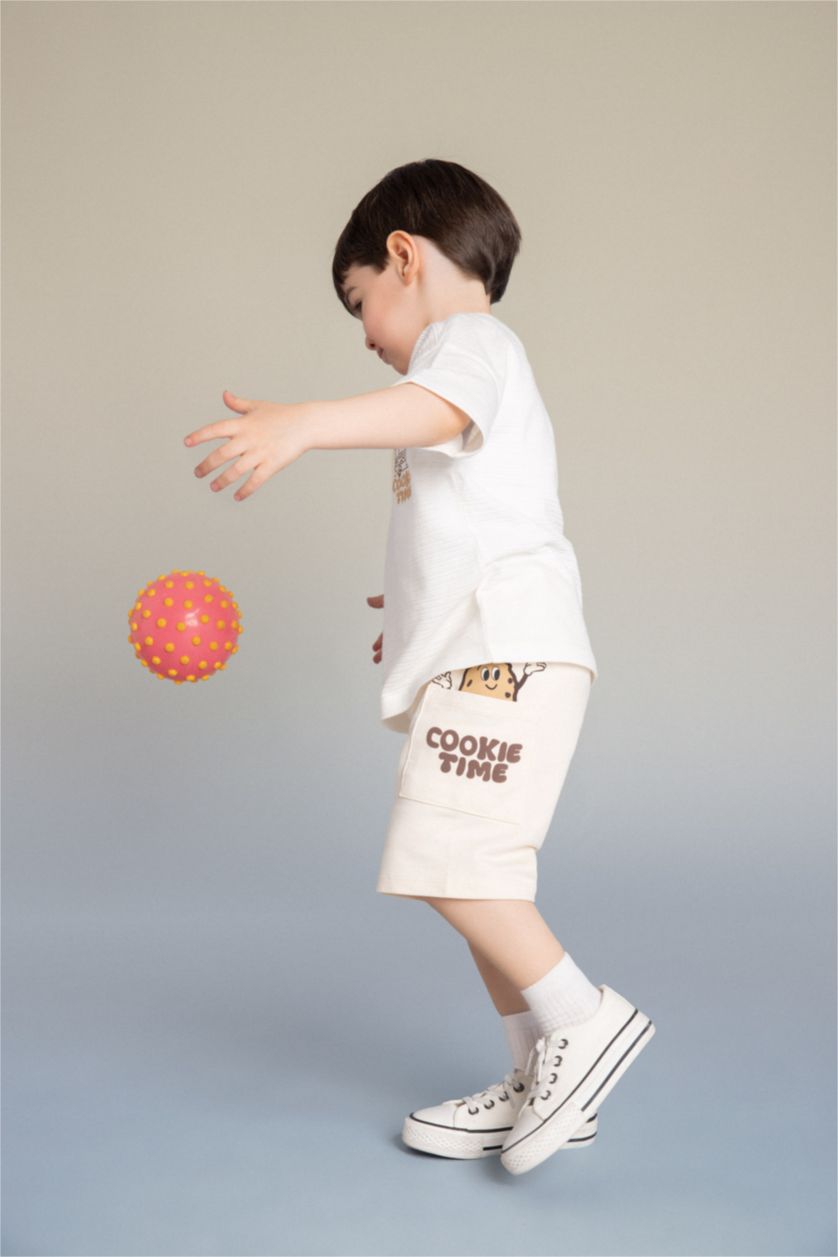 Baby Boys Light Stone Baby Boy Wide Leg Food Print Shorts