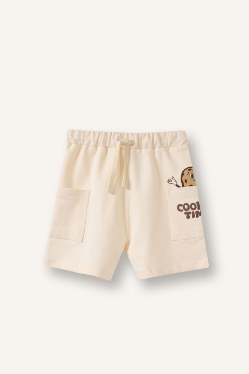 Baby Boy Light Stone Baby Boy Wide Leg Food Print Shorts