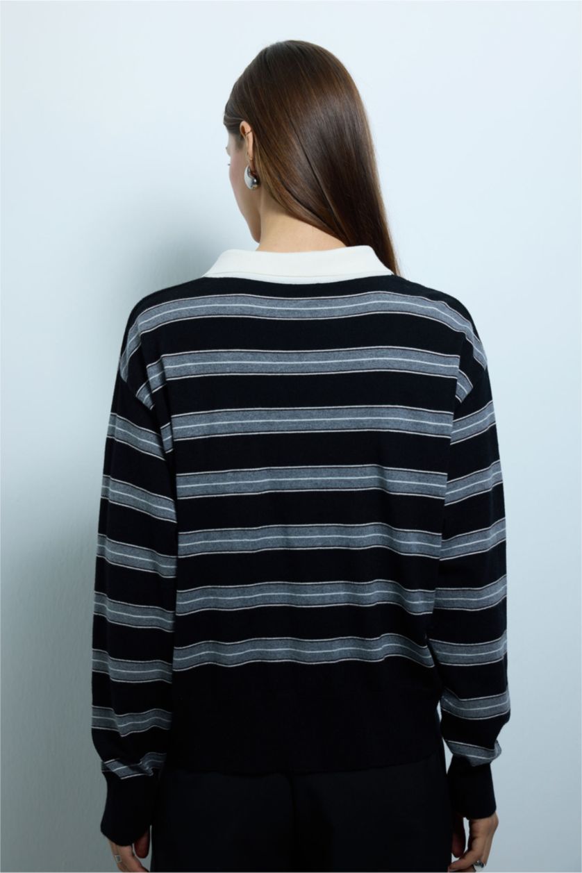 نساء أسود بلوز صوف مخطط اوفر سايز