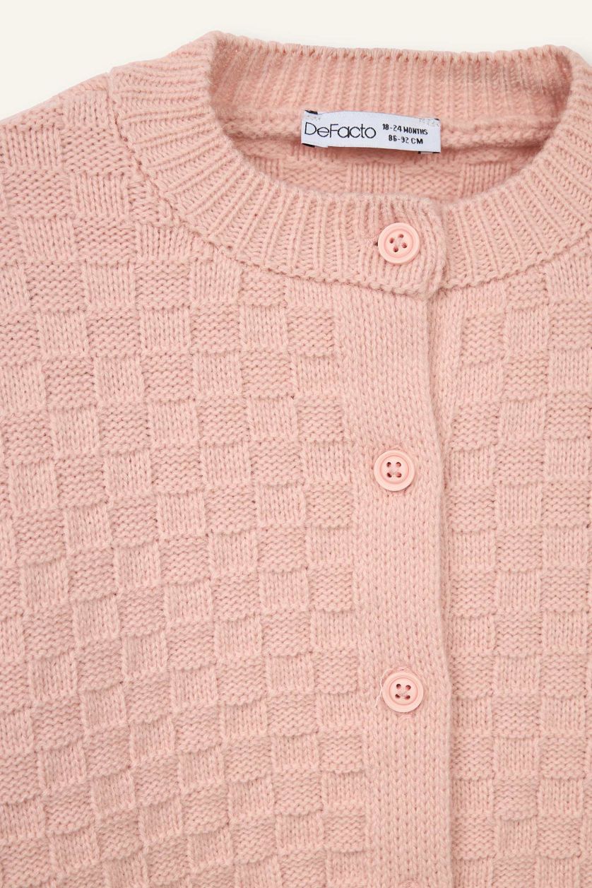 BABY GIRL Light Pink Regular Fit Crew Neck Cardigan
