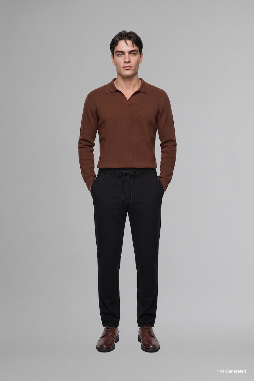MAN Black Elastic Band Regular Fit Trousers