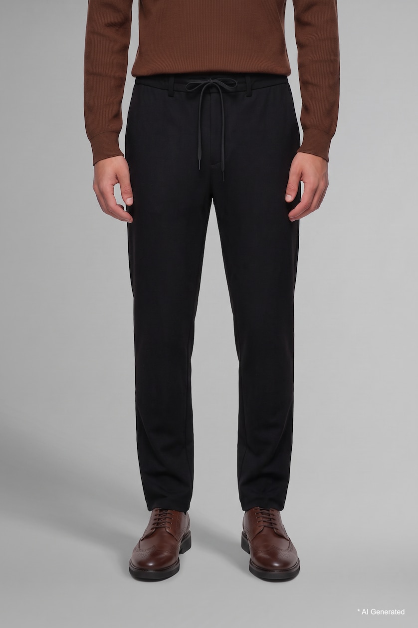 MAN Black Elastic Band Regular Fit Trousers