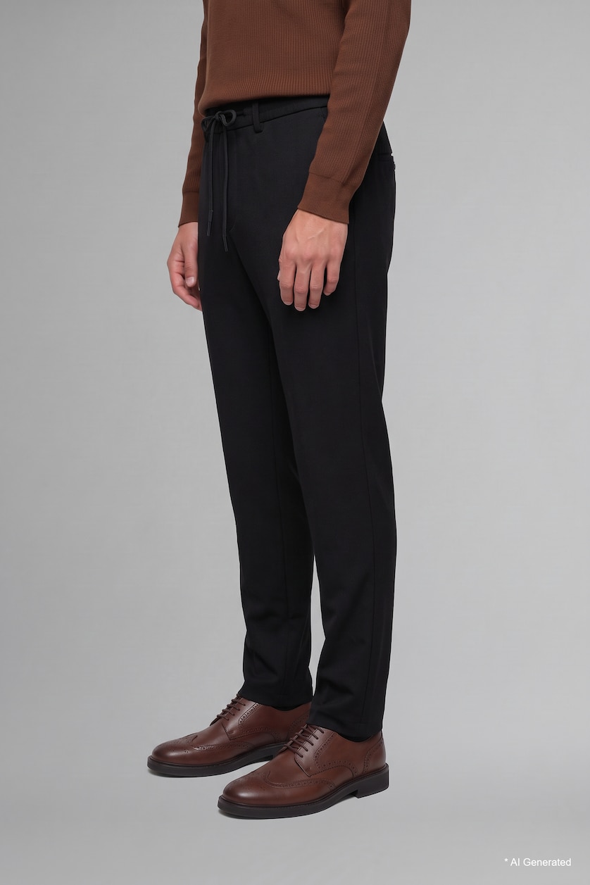 MAN Black Elastic Band Regular Fit Trousers