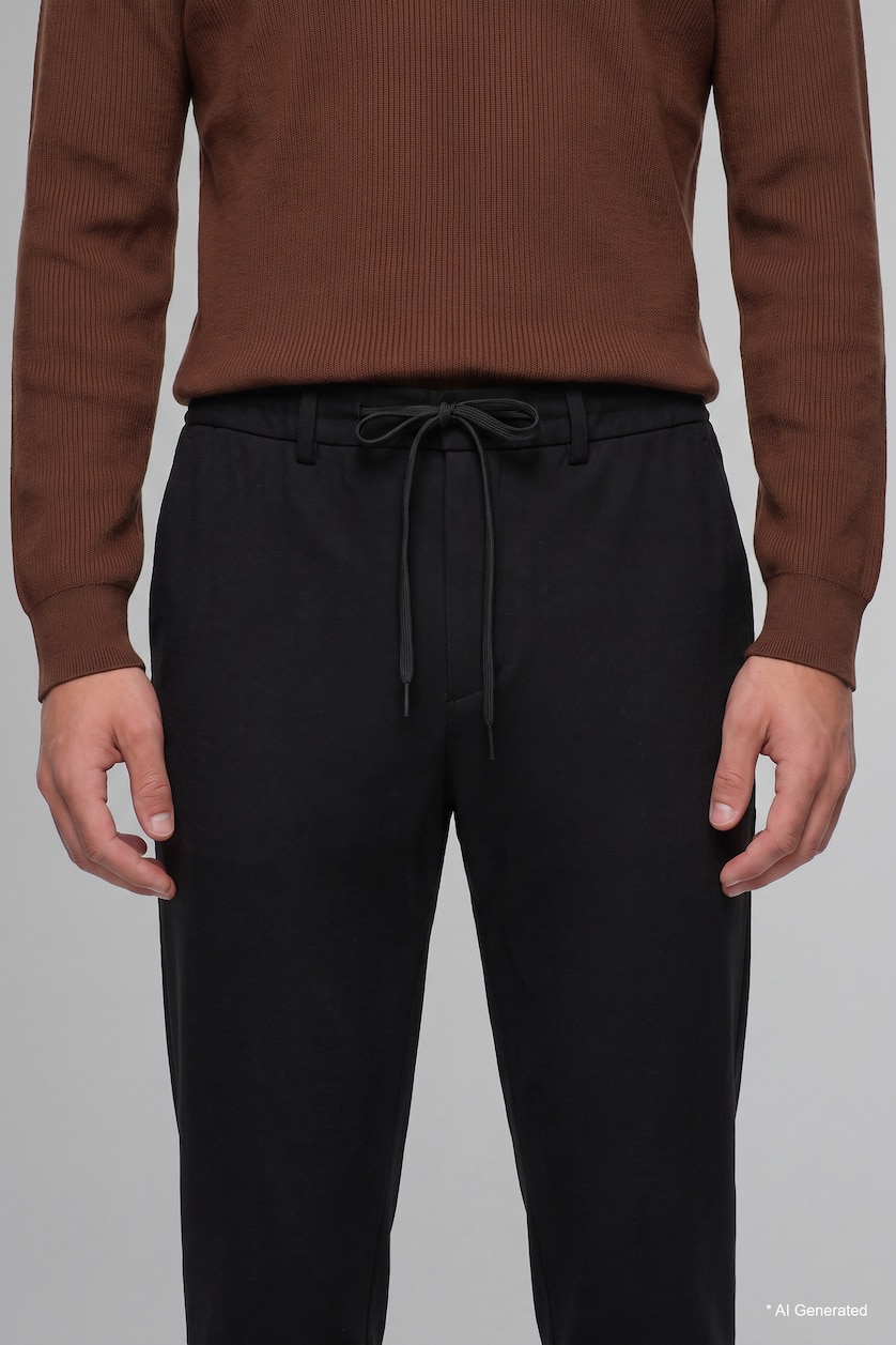 MAN Black Elastic Band Regular Fit Trousers
