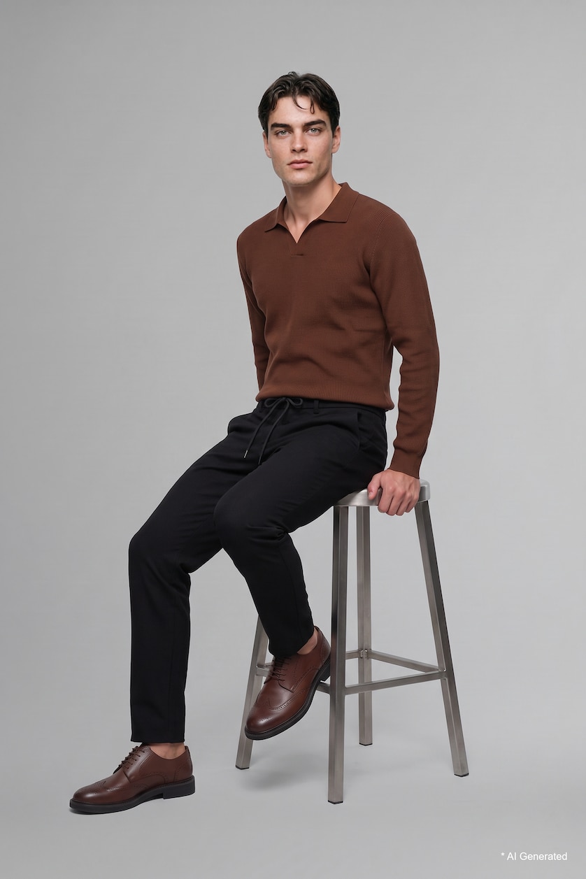MAN Black Elastic Band Regular Fit Trousers
