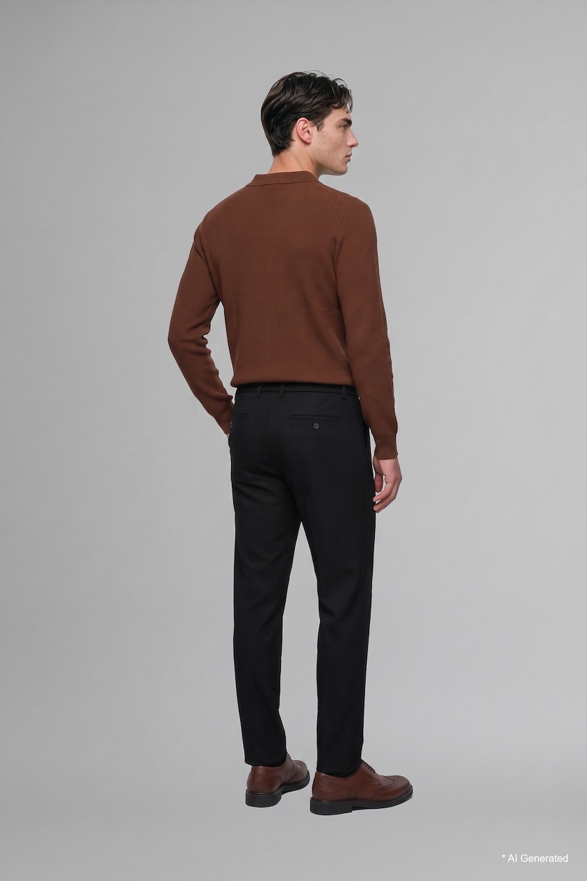 MAN Black Elastic Band Regular Fit Trousers