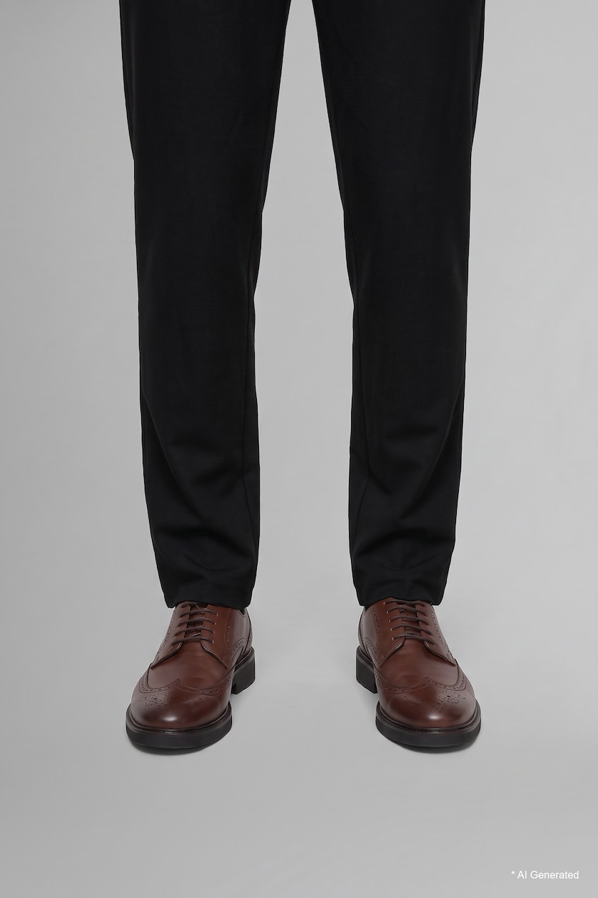 MAN Black Elastic Band Regular Fit Trousers