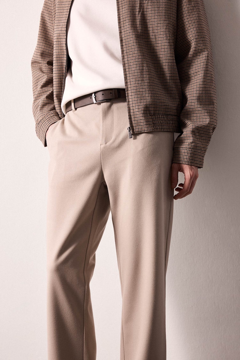 Men Grey Regular Fit Straight Leg Elastic Waist Trousers
