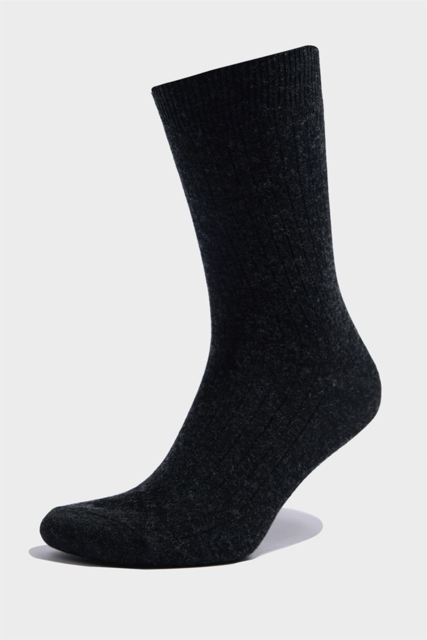 Erkek Siyah Erkek 2'li Yün Uzun Çorap