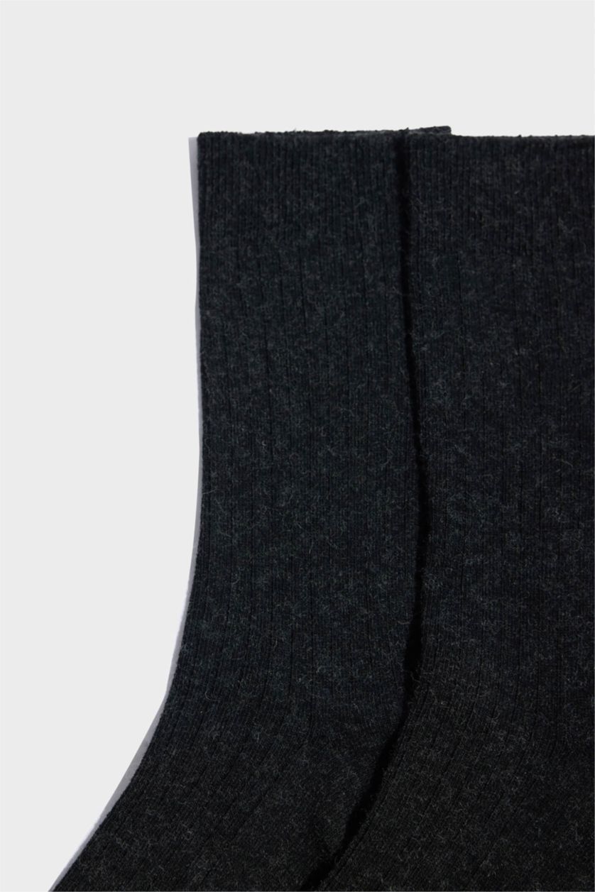 Erkek Siyah Erkek 2'li Yün Uzun Çorap