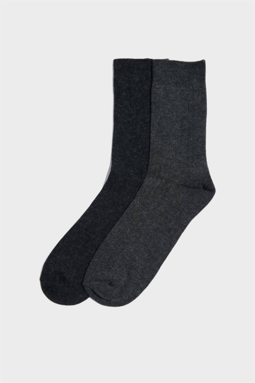 Erkek Gri Erkek 2'li Yün Uzun Çorap