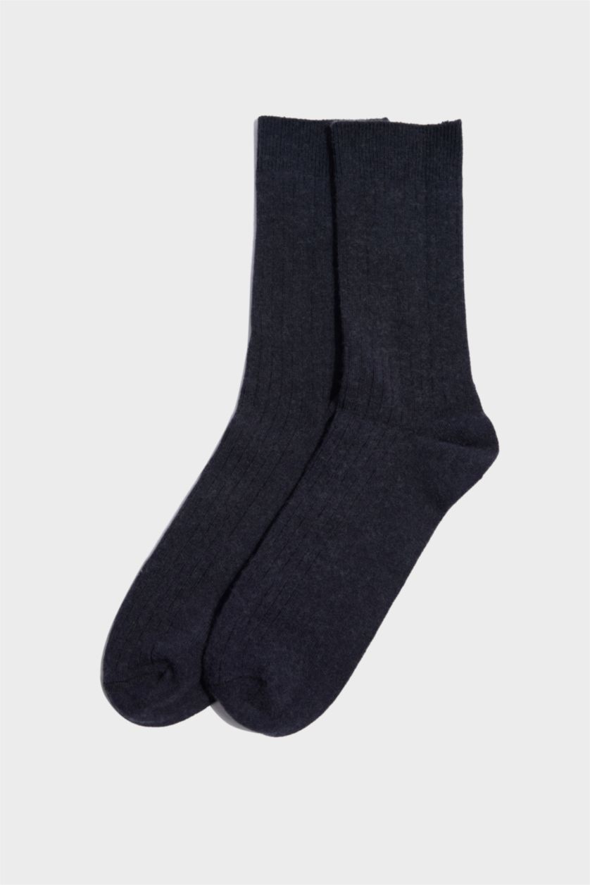 Erkek Lacivert Erkek 2'li Yün Uzun Çorap