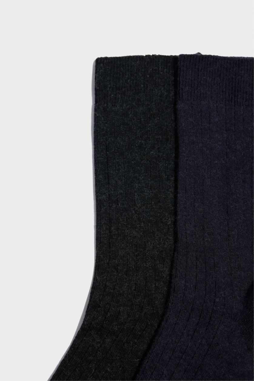 Erkek Lacivert Erkek 2'li Yün Uzun Çorap