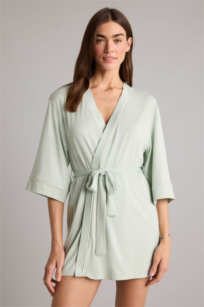 Kadın Mint Regular Fıt Wrap Yaka Softshell Sabahlık