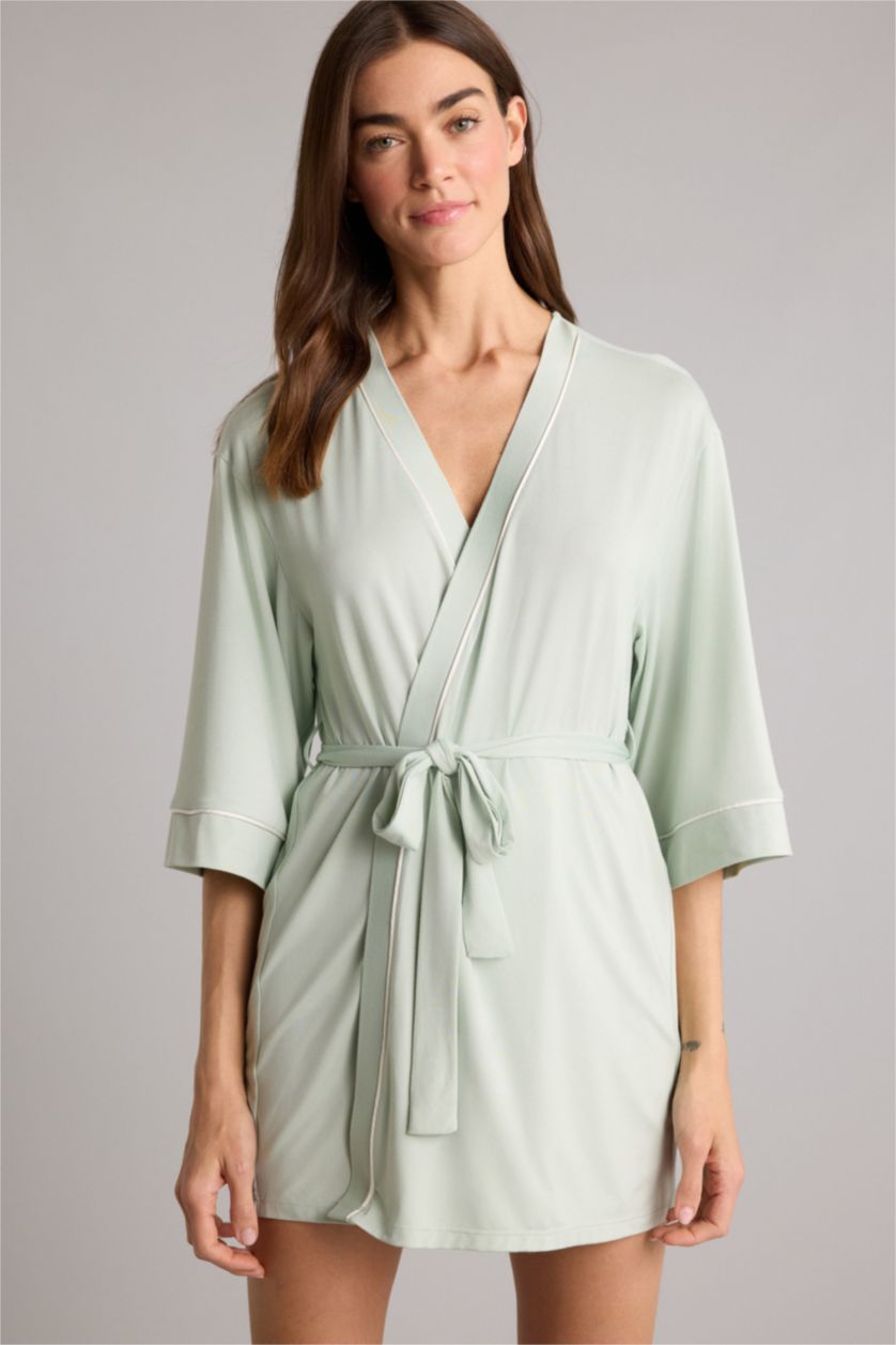 Kadın Mint Regular Fıt Wrap Yaka Softshell Sabahlık