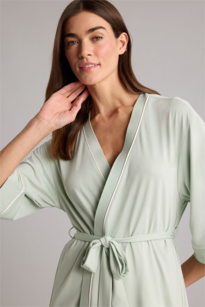 Kadın Mint Regular Fıt Wrap Yaka Softshell Sabahlık