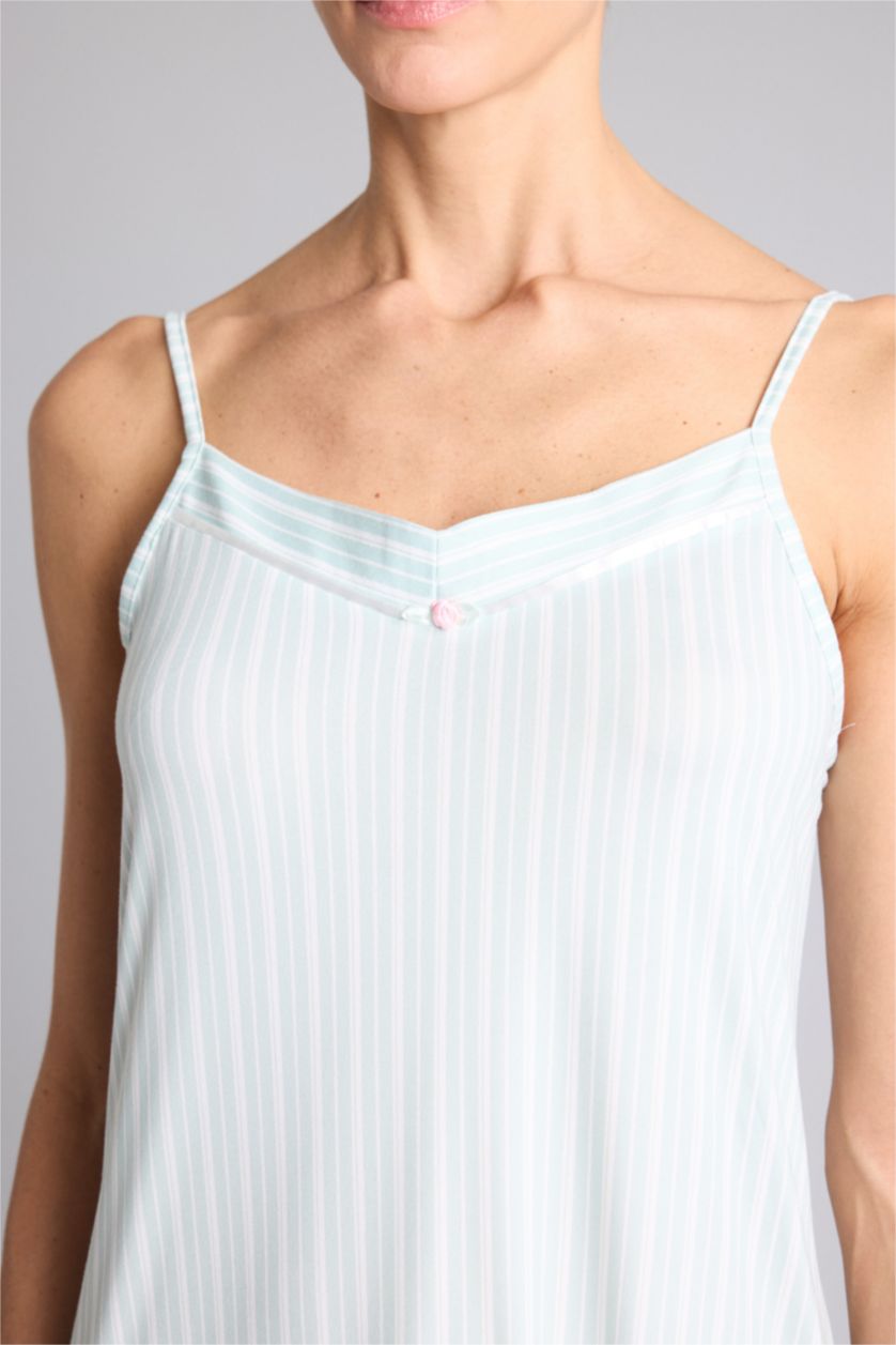 Kadın Mint Softshell Çizgili Askılı Gecelik