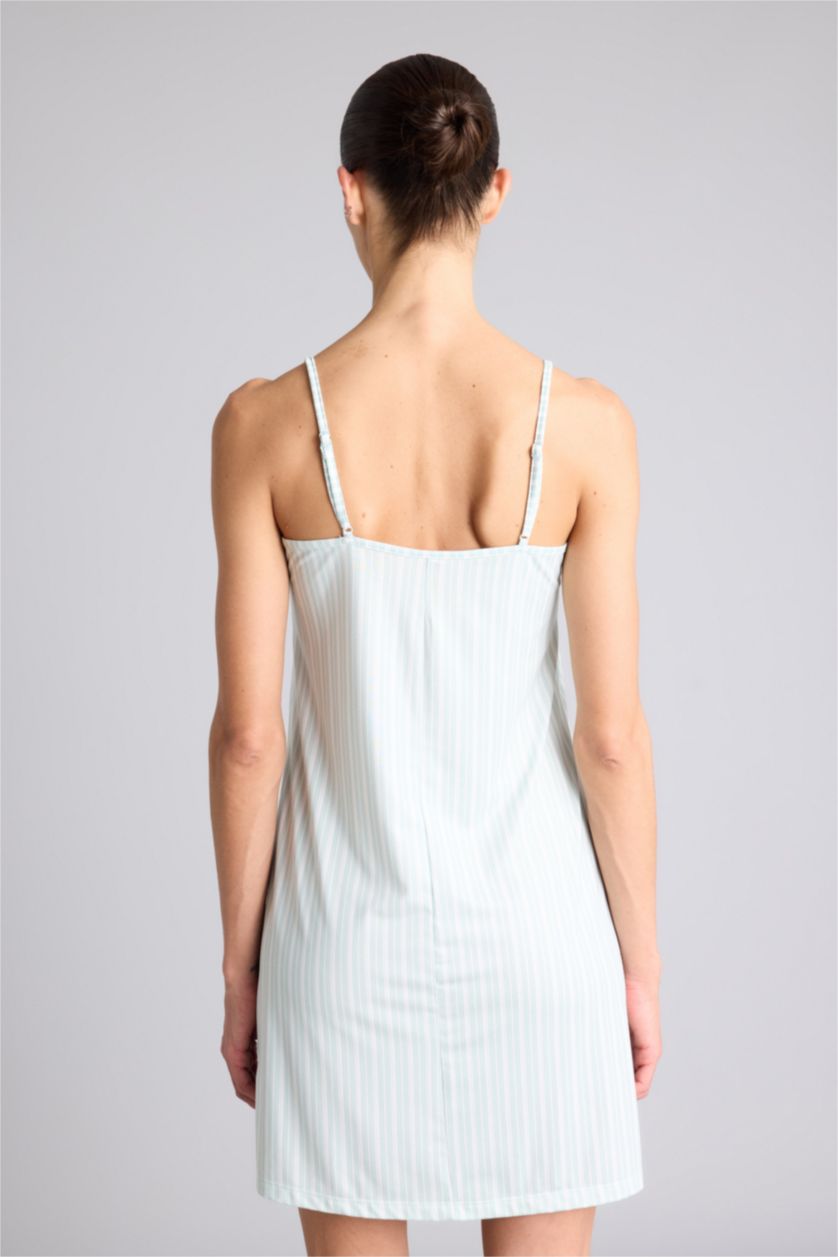 Kadın Mint Softshell Çizgili Askılı Gecelik