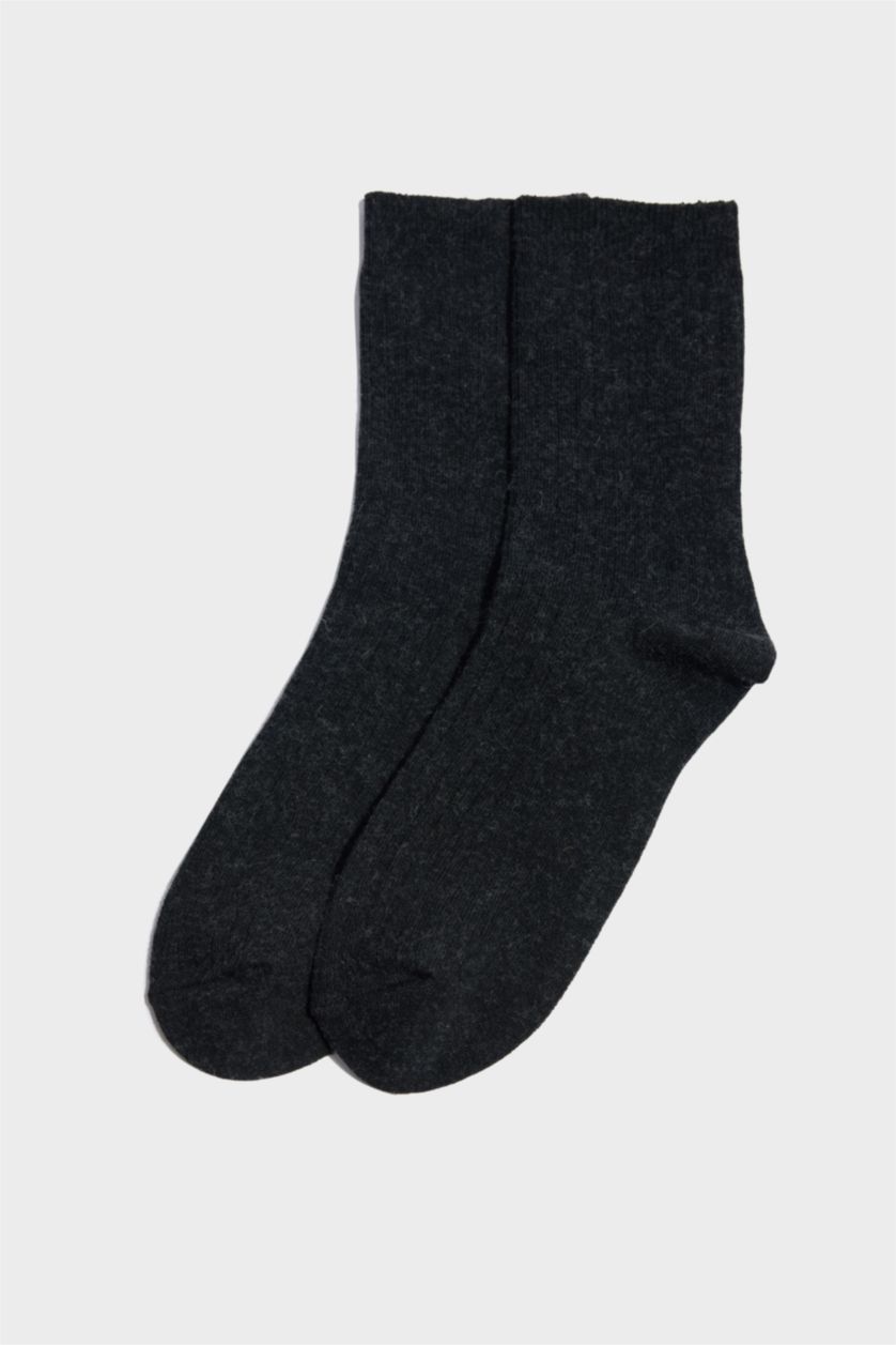 Kadın Siyah 2'li Yün Uzun Çorap