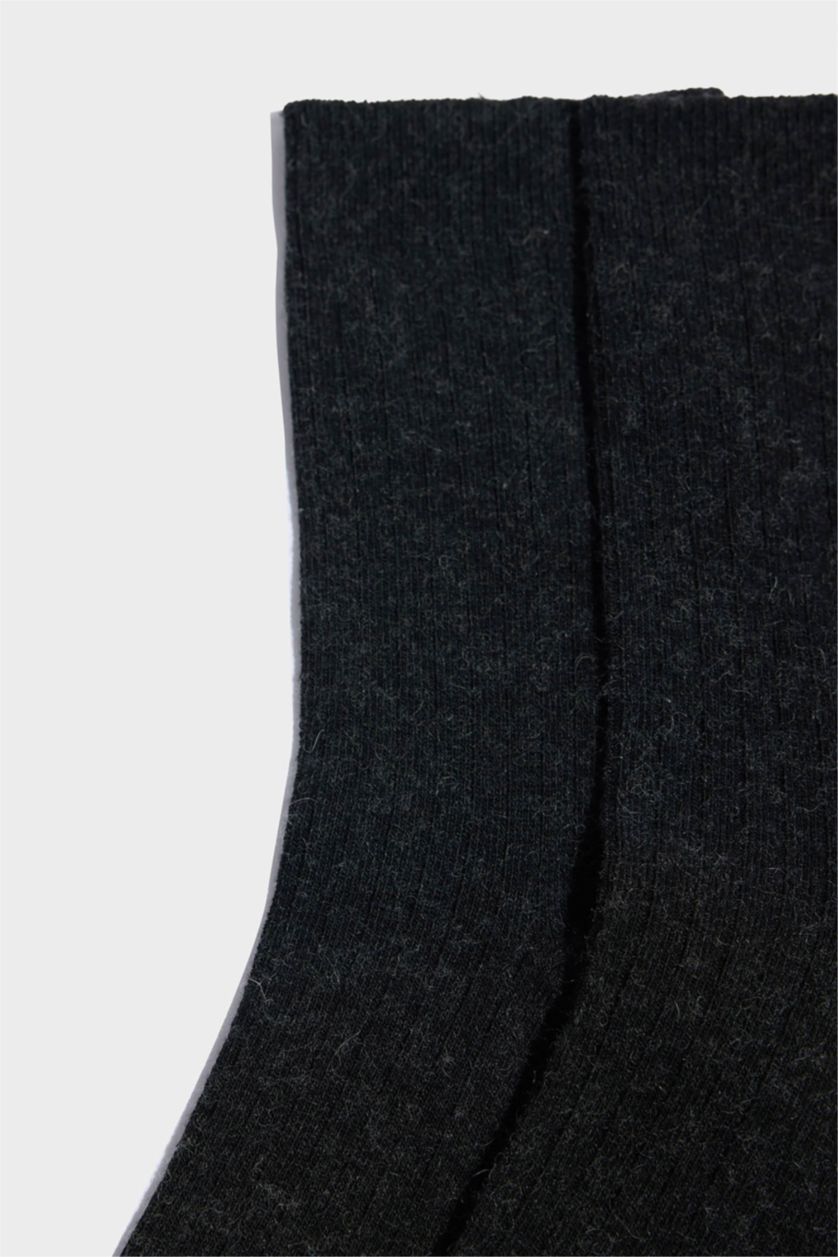 Kadın Siyah 2'li Yün Uzun Çorap