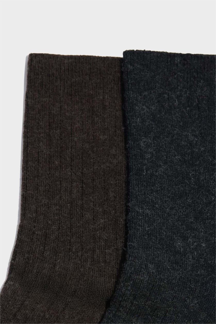 Kadın Kahve 2'li Yün Uzun Çorap