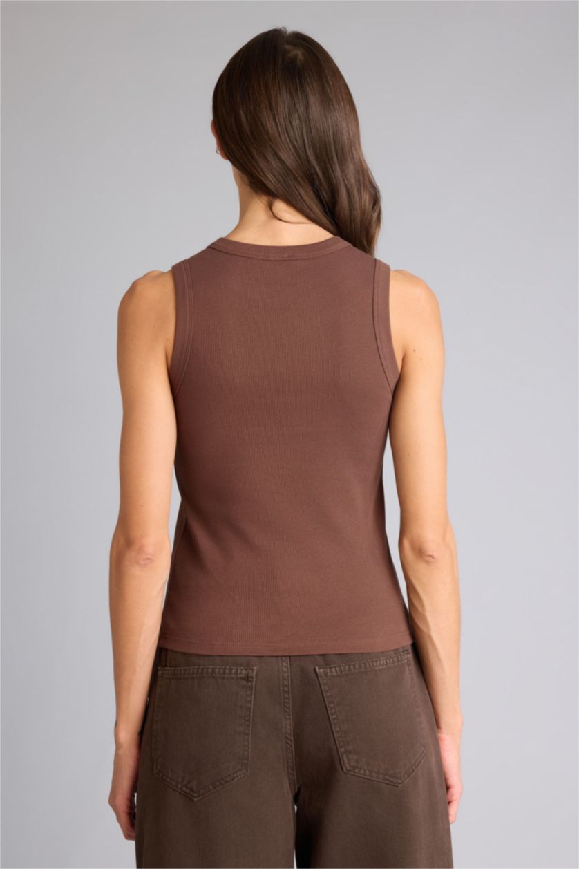 Женщины Коричневый Майка приталенного кроя с круглым вырезом базовый из камзола для женщин