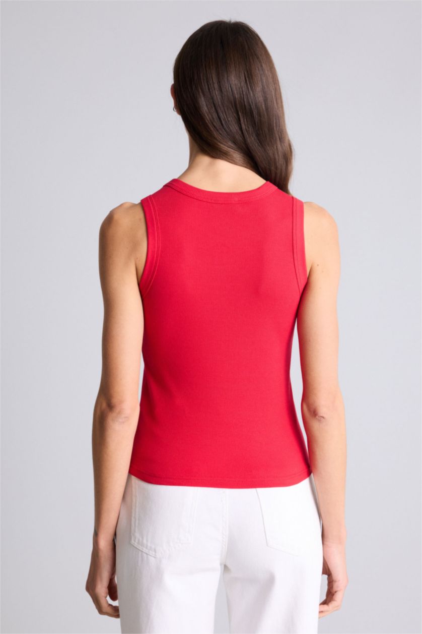 Женщины Красный Базовая однотонная майка кашкорсе Slim Fit в рубчик с круглым вырезом