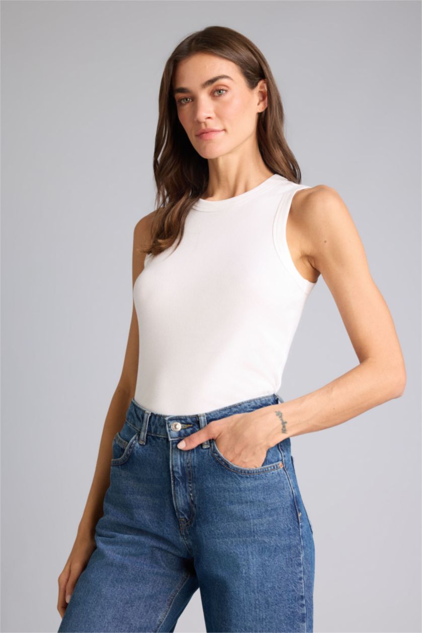 Женщины Белый Майка приталенного кроя с круглым вырезом базовый из камзола для женщин