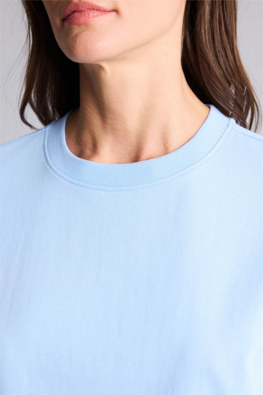 FEMME Bleu T-shirt premium à col rond et manches courtes Coupe décontractée