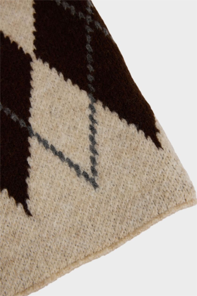 Kadın Bej Kadın Baklava Desenli Atkı