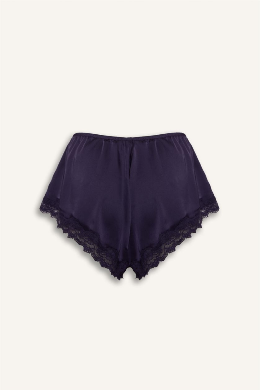 Kadın Mor Dantelli Şort Pijama Altı