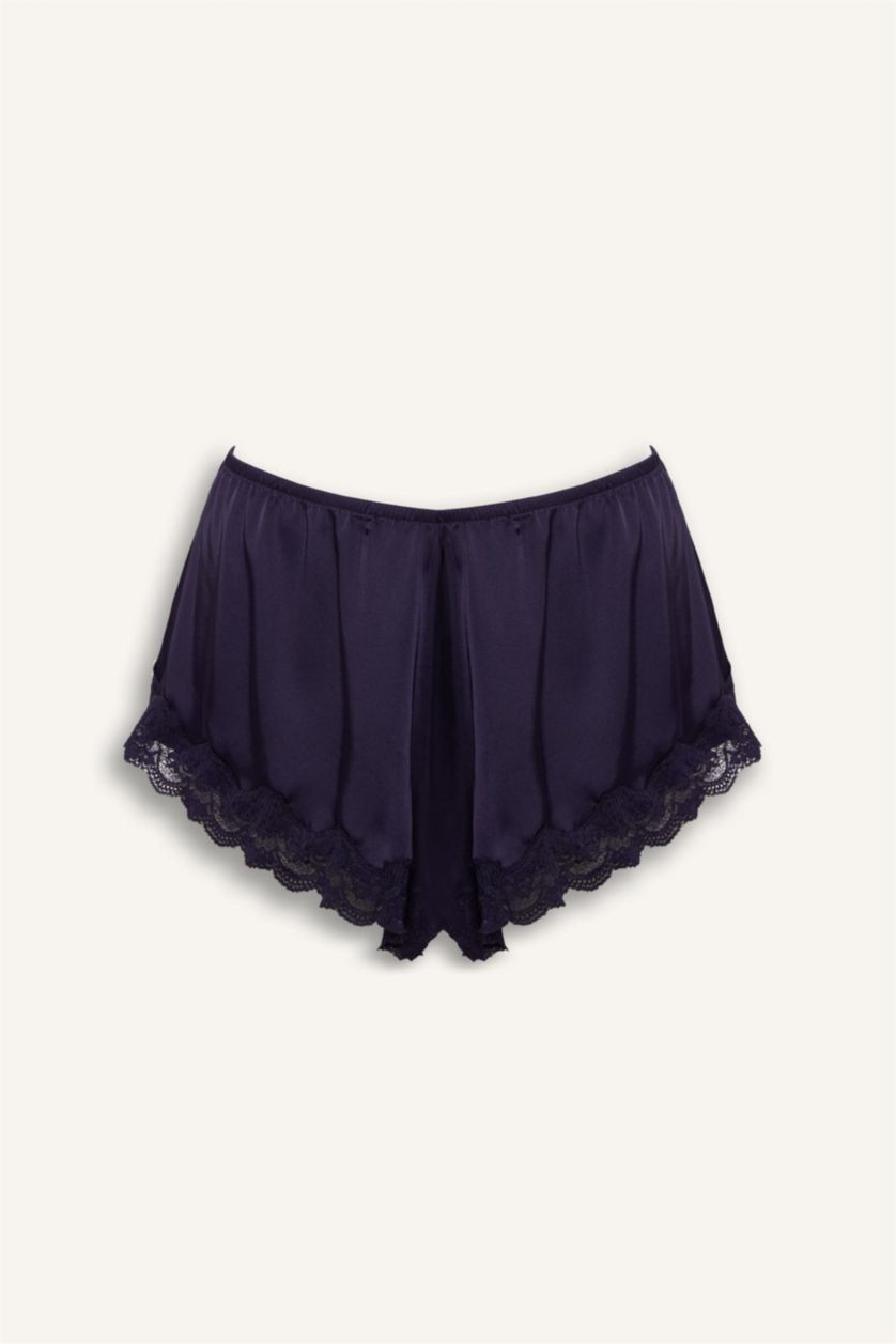 Kadın Mor Dantelli Şort Pijama Altı
