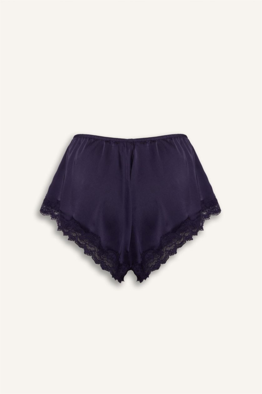 Kadın Mor Dantelli Şort Pijama Altı