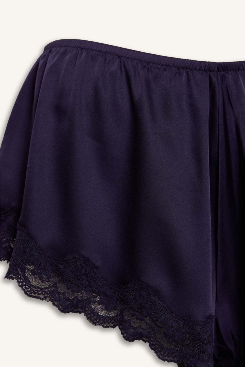Kadın Mor Dantelli Şort Pijama Altı