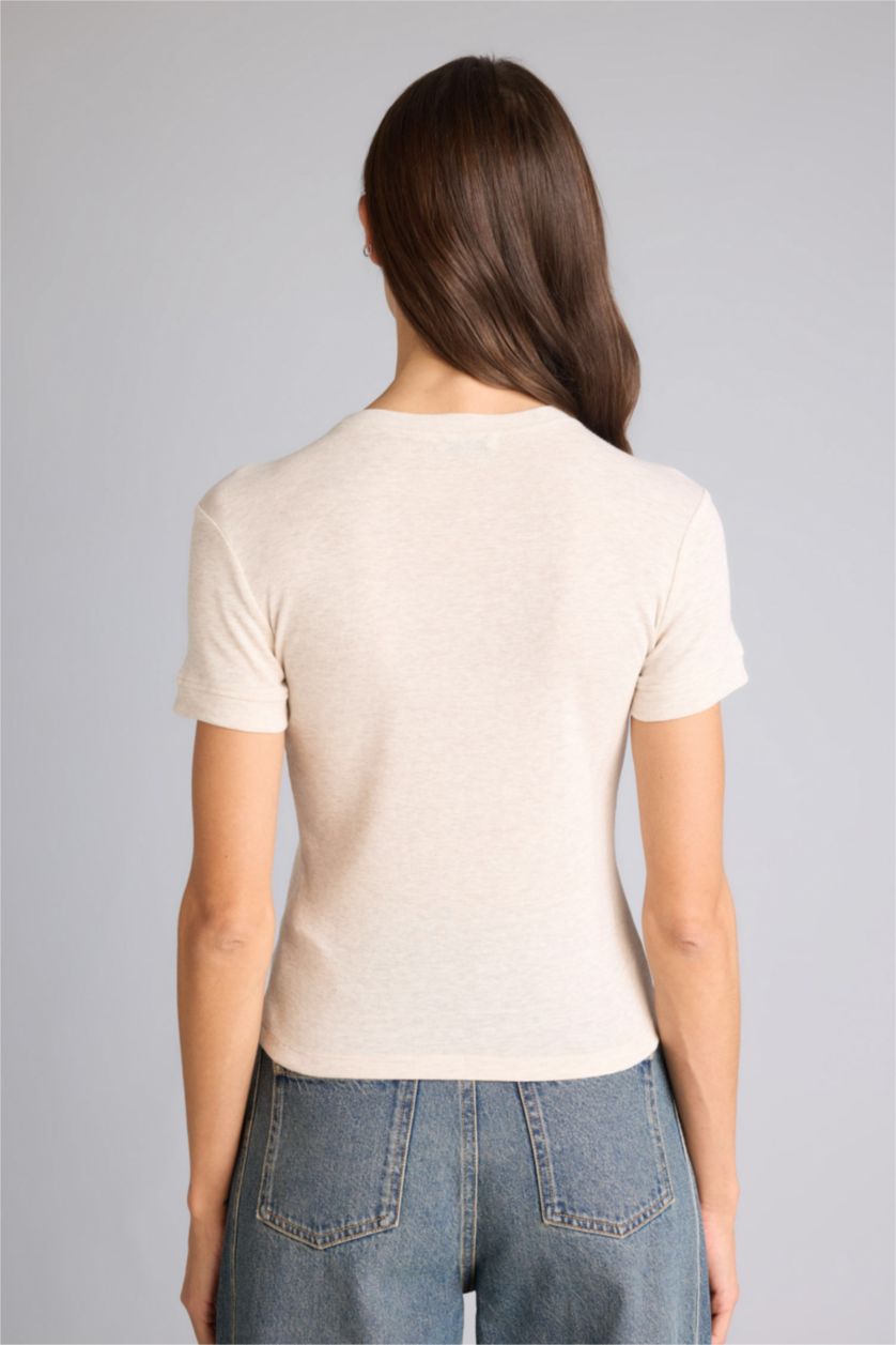 Woman Beige تيشيرت بيزك سادة ريبانا سليم فيت